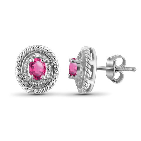 0.32 Carat T.G.W. Pink Topaz Gemstone and White Diamond Accent Sterling Silver Stud Earrings