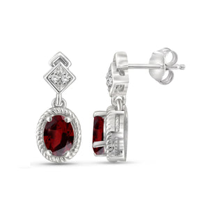 1 1/5ct TGW Garnet and White Diamond Accent Sterling Silver Or 14K Gold-Plated Earrings