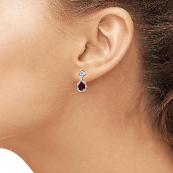 1 1/5ct TGW Garnet and White Diamond Accent Sterling Silver Or 14K Gold-Plated Earrings
