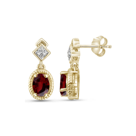 1 1/5 ct. T.G.W. Garnet Earrings with Diamond Accent in Sterling Silver or 14K Gold over Silver
