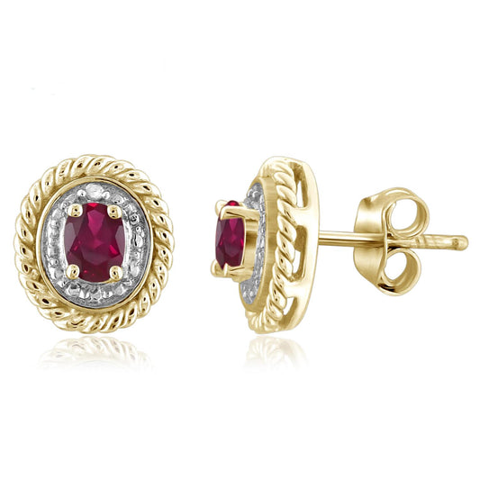 0.45 ct. T.G.W. Ruby Stud Earrings with Diamond Accent in 14K Gold over Silver