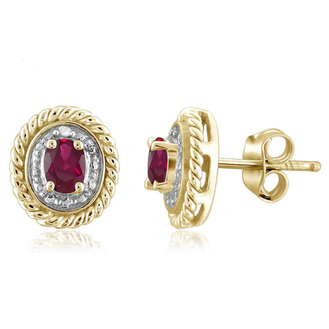 0.45 Carat Genuine Ruby and Accent White Diamond stud Earrings in 14k Gold over Silver
