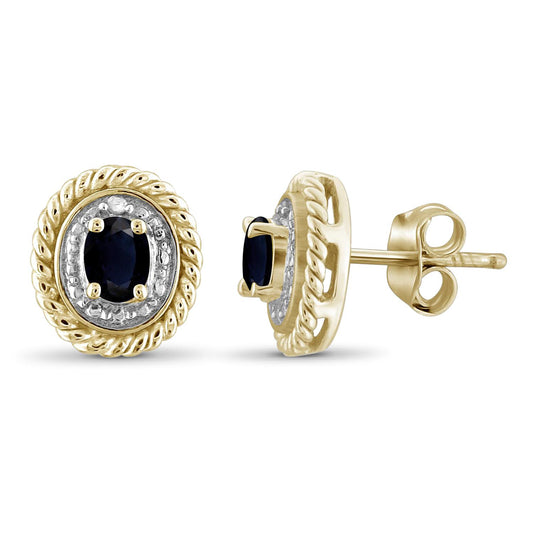 0.60 ct. T.G.W. Sapphire Stud Earrings with Diamond Accent in 14K Gold over Silver