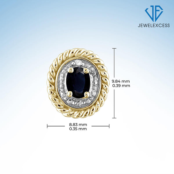 0.60 Carat Genuine Sapphire and Accent White Diamond stud Earrings in 14k Gold over Silver