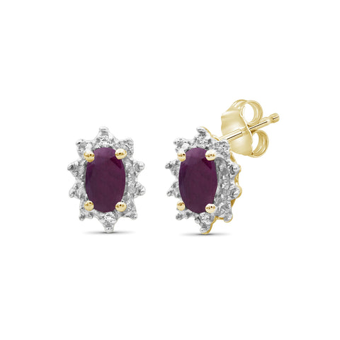 1/2 Carat Ruby Gemstone and Accent White Diamond 14K Gold-Plated Earrings