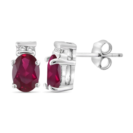 0.96 ct. T.G.W. Ruby & 1/20 ct. T.W. White Diamond Earrings in Sterling Silver