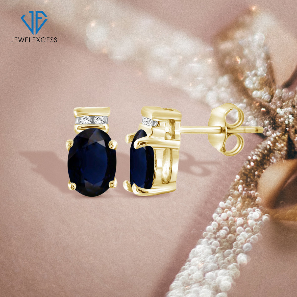 1.34 ct. T.G.W. Sapphire & 1/20 ct. T.W. White Diamond Stud Earrings in 14K Gold over Silver
