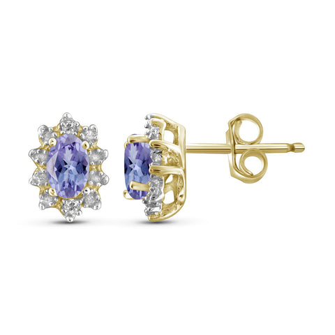 1/2 Carat T.G.W. Tanzanite And Accent White Diamond 14K Gold-Plated Earrings