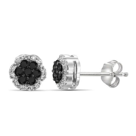 1/4 Carat Black & White Diamond Cluster Stud Earrings in Sterling Silver