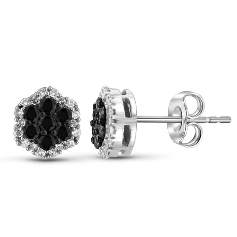 1/2 Carat Black & White Diamond Cluster Stud Earrings in Sterling Silver