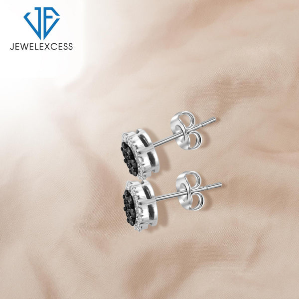 1/2 Carat Black & White Diamond Cluster Stud Earrings in Sterling Silver