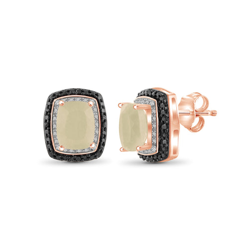 6 Carat T.G.W. Moonstone and Black & White Diamond Accent Rose Gold Over Silver Earrings