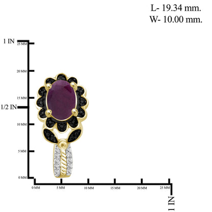 6 3/4 ct. T.G.W. Ruby & 1/20 ct. T.W. Black & White Diamond 3-Piece Jewelry Set in 14K Gold over Silver