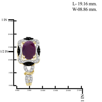 6 3/4 ct. T.G.W. Ruby & 1/20 ct. T.W. Black & White Diamond 3-Piece Jewelry Set in 14K Gold over Silver