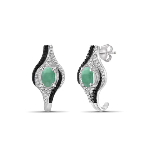 3/4 Carat T.G.W. Emerald And Black & White Diamond Accent Sterling Silver Hoop Earrings