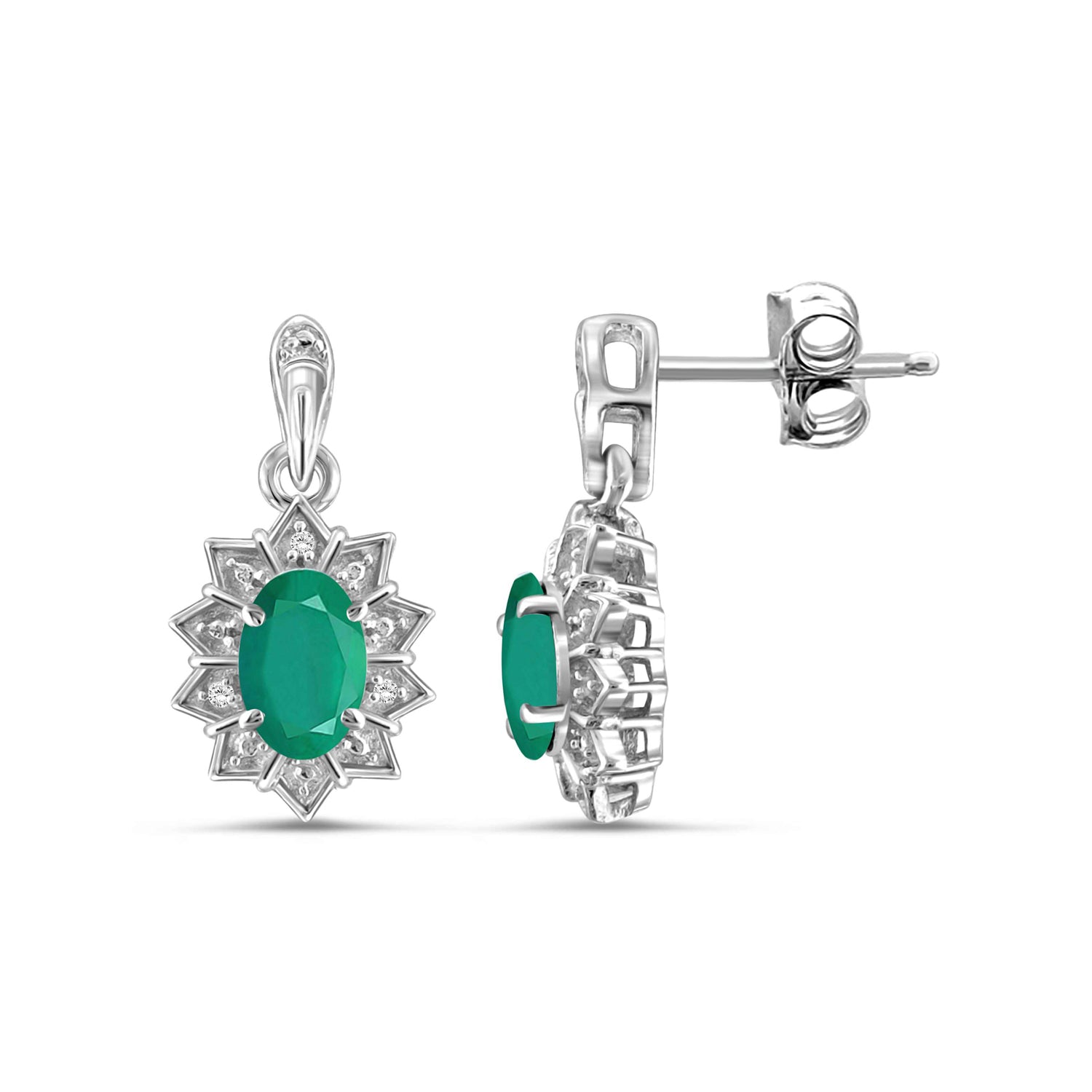 3/4 Carat T.G.W. Emerald And White Diamond Accent Sterling Silver Stud Earrings