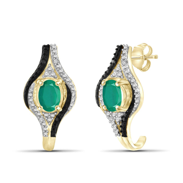 3/4 Carat T.G.W. Emerald And Black & White Diamond Accent 14K Gold-Plated Hoop Earrings