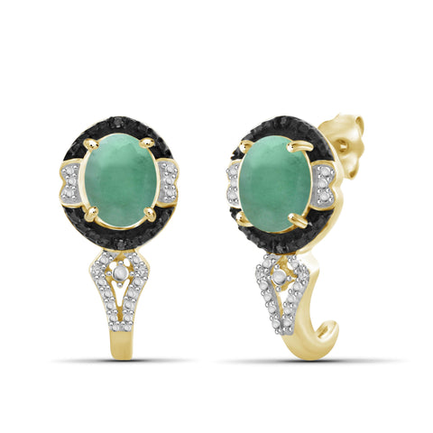 1 1/2 Carat T.G.W. Emerald And Black & White Diamond Accent 14K Gold-Plated Hoop Earrings