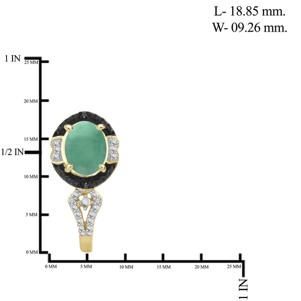 1 1/2 Carat T.G.W. Emerald And Black & White Diamond Accent 14K Gold-Plated Hoop Earrings