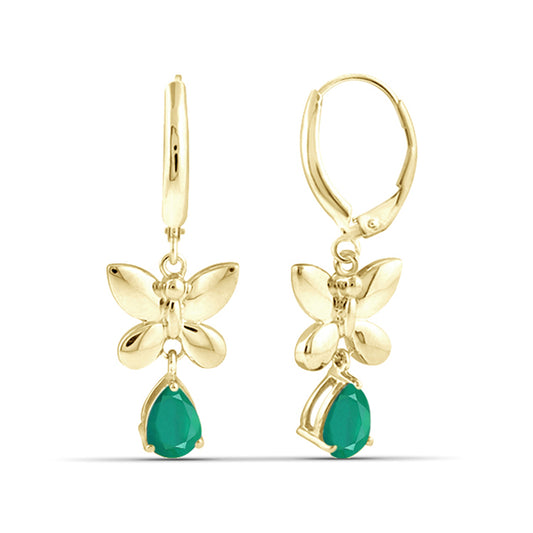 1 1/3 ct. T.G.W. Emerald Dangle Earrings in 14K Gold over Silver