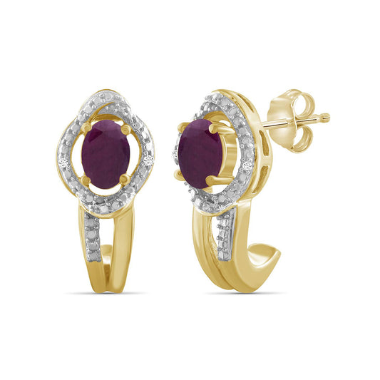 1 ct. T.G.W. Ruby Stud Earrings with Diamond Accent in 14K Gold over Silver