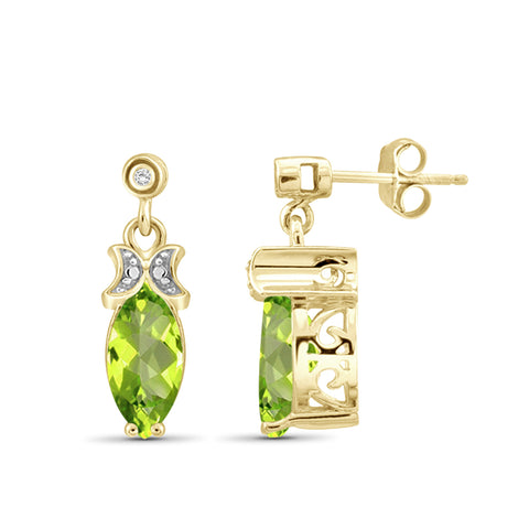 2 1/2 Carat T.G.W. Peridot And White Diamond Accent 14K Gold-Plated Stud Earrings