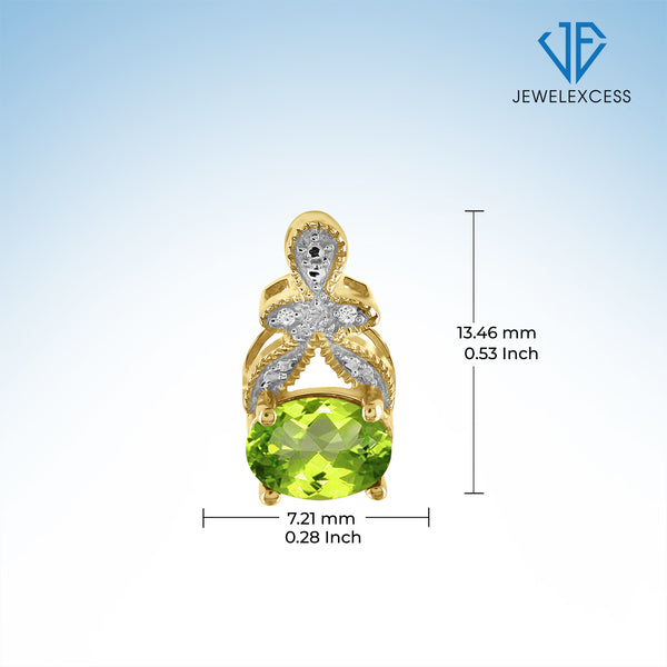 1 1/2 Carat T.G.W. Peridot And White Diamond Accent 14K Gold-Plated Stud Earrings