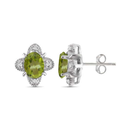 1 1/2 ct. T.G.W. Peridot Stud Earrings with Diamond Accent in Sterling Silver