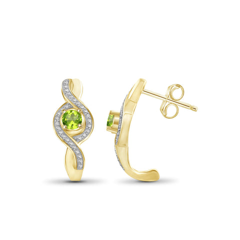 3/4 Carat T.G.W. Peridot And White Diamond Accent 14K Gold-Plated J Hoop Earrings