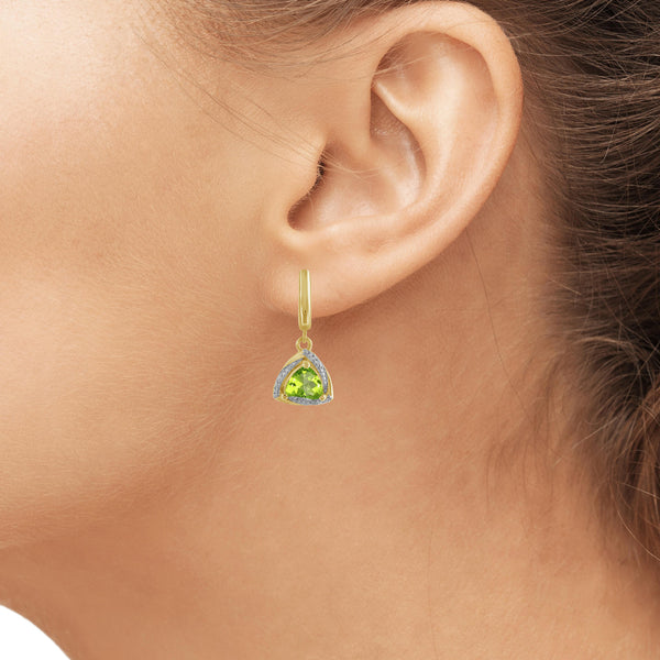 3.00 Carat T.G.W. Peridot And White Diamond Accent 14K Gold-Plated Dangle Earrings