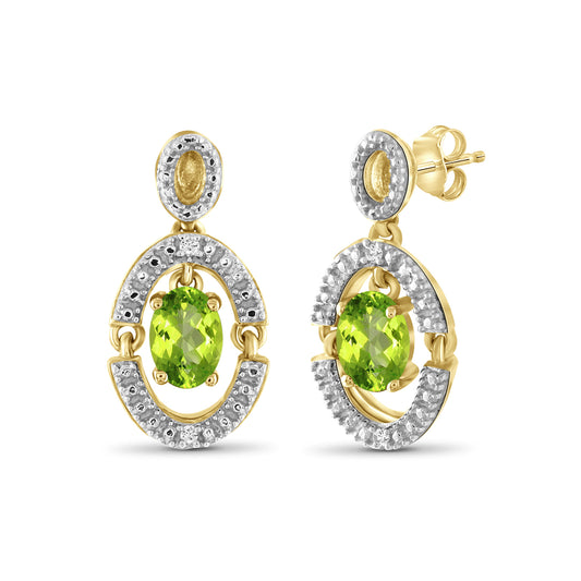 1 ct. T.G.W. Peridot Stud Earrings with Diamond Accent in 14K Gold over Silver