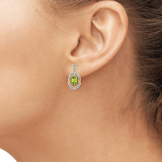 1 ct. T.G.W. Peridot Stud Earrings with Diamond Accent in 14K Gold over Silver