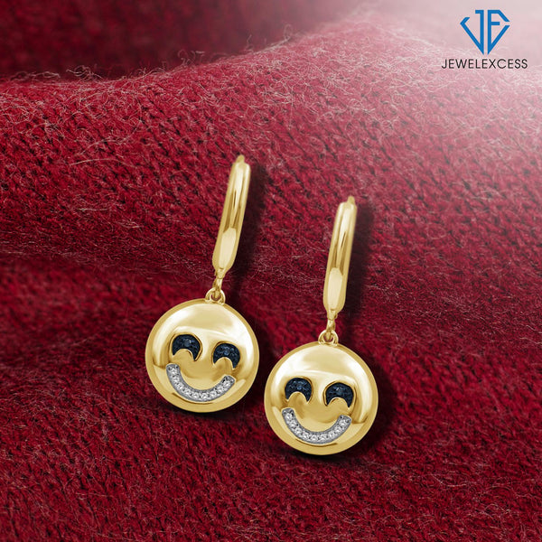 1/20 Ctw Blue And White Diamond 14k Gold Over Silver Emoji Earrings