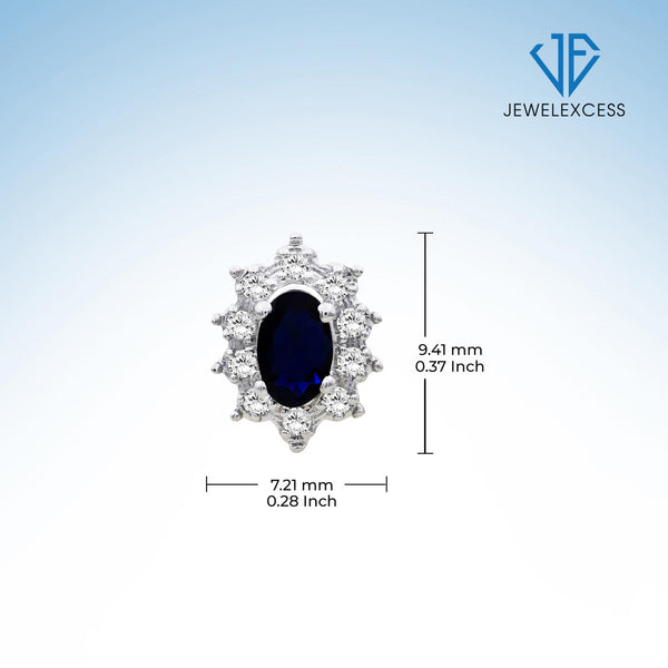 0.75 Carat Genuine Sapphire and White Topaz stud Earrings in Sterling Silver
