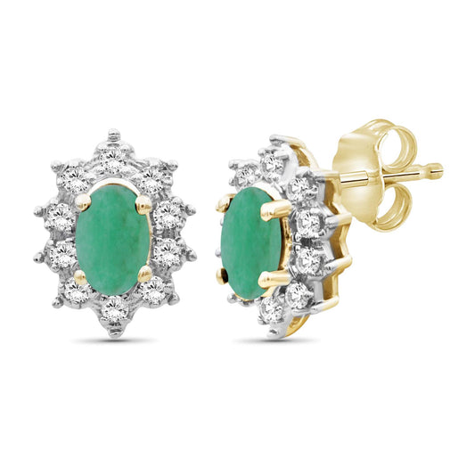 0.55 ct. T.G.W. Emerald & White Topaz Stud Earrings in 14K Gold over Silver