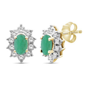 0.55 Carat Genuine Emerald and White Topaz stud Earrings in 14k Gold Over Silver