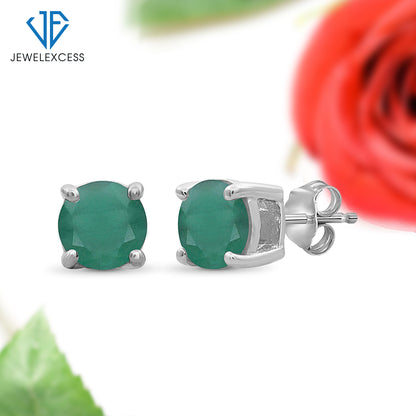 1 ct. T.G.W. Emerald Stud Earrings in Sterling Silver