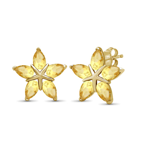 6.00 Carat T.G.W. Citrine Gemstone 14K Gold Over Silver Flower Earrings