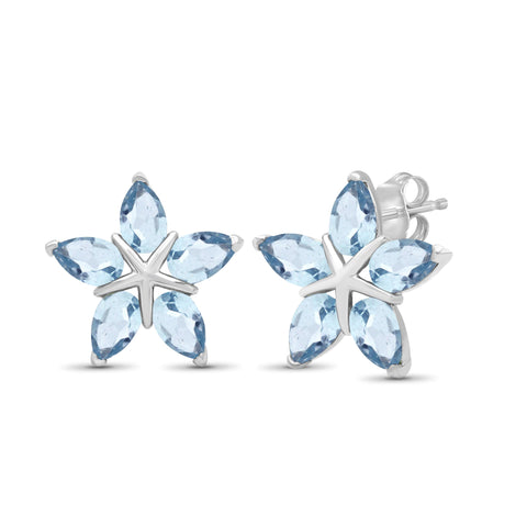 8 1/2 Carat T.G.W. Sky Blue Topaz Gemstone Sterling Silver Flower Earrings