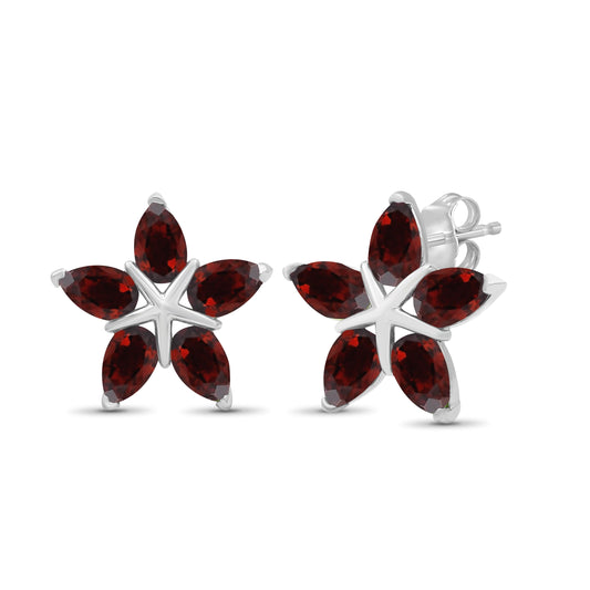 7 1/2 ct. T.G.W. Garnet Flower Earrings in Sterling Silver