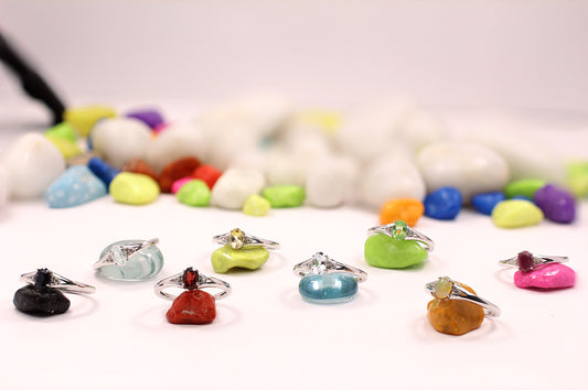 Birthstone Ring with Diamond Accent in Sterling Silver