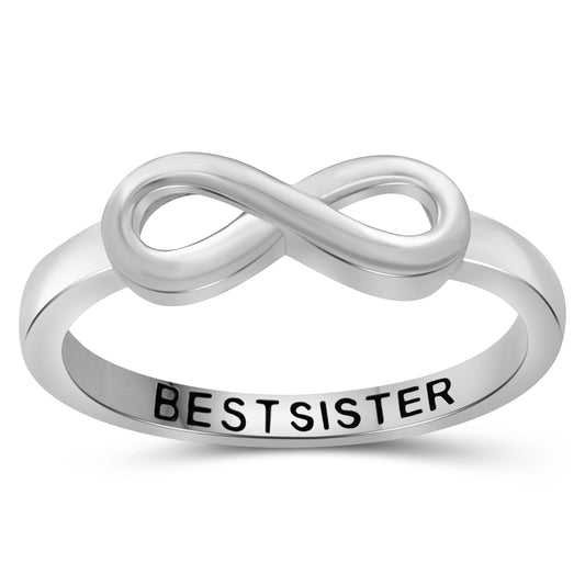 "Best Sister" Infinity Knot Ring in Sterling Silver or 14K Gold over Silver