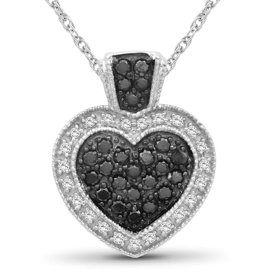 0.50 ct. T.W. Black & White Diamond Heart Pendant in Sterling Silver