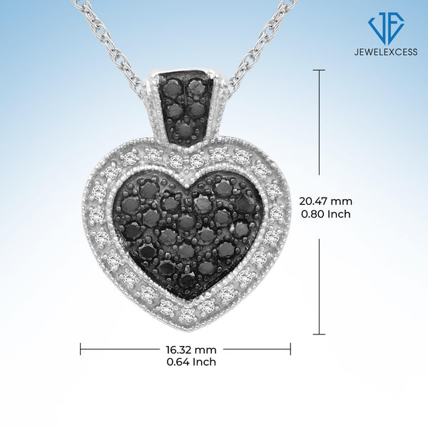 Sterling Silver (.925) Heart Necklace with 0.50 Carat Black & White Diamonds | Jewelry Pendant Necklaces for Women Black & White Diamonds & 18 inch Rope Chain with Spring Clasp