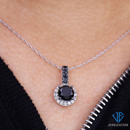 3 ct. T.W. Black & White Diamond Halo Pendant in Sterling Silver