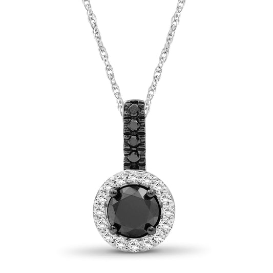 2 ct. T.W. Black & White Diamond Halo Pendant in Sterling Silver