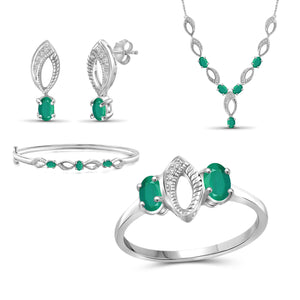 2.75 CTW Emerald & 1/10 Carat White Diamond Sterling Silver 4-Piece Jewelry set