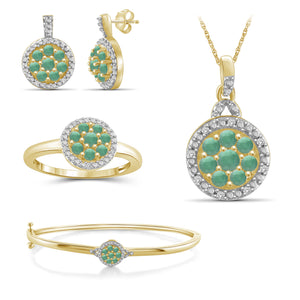 2 1/2 Carat T.G.W. Emerald And White Diamond Accent 14K Gold-Plated 4-Piece Cluster Jewelry Set