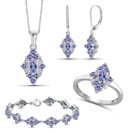 8 1/2 ct. T.G.W. Tanzanite & 1/20 ct. T.W. White Diamond 4-Piece Jewelry Set in Sterling Silver