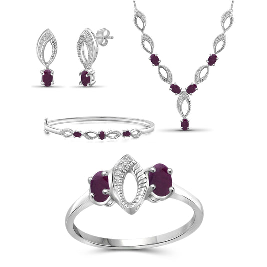 3 ct. T.G.W. Ruby 4-Piece Jewelry Set with Diamond Accent in Sterling Silver